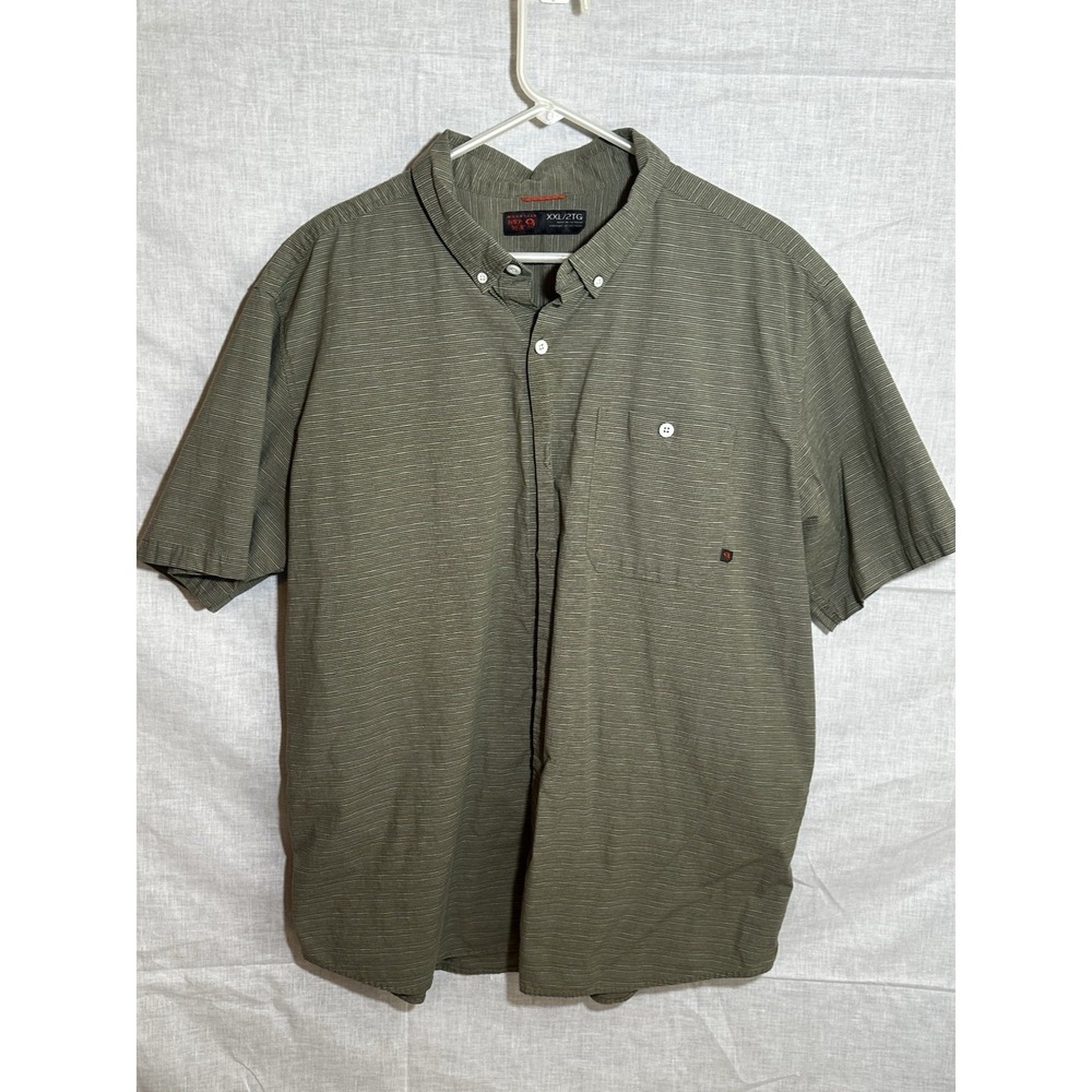 Mountain Hardwear Mens XXL 2TG Olive Striped Button-Up Shirt Short Sleeve